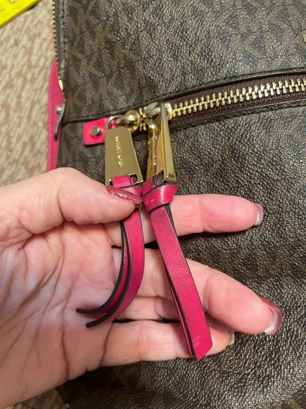 Michael Kors Brown Monogram Backpack with Pink Trim